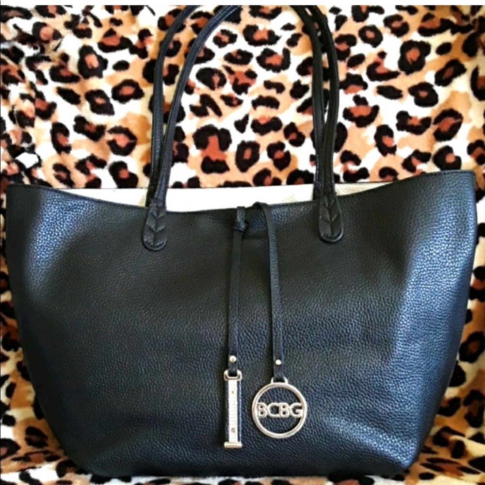 BCBG Black Tote Bag w Gold Logo